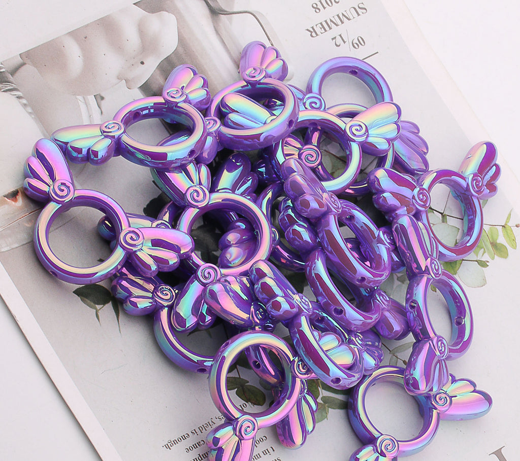UV Color Plated Solid Color Varied Sakura Angel Wings Acrylic Beads 2pcs 8