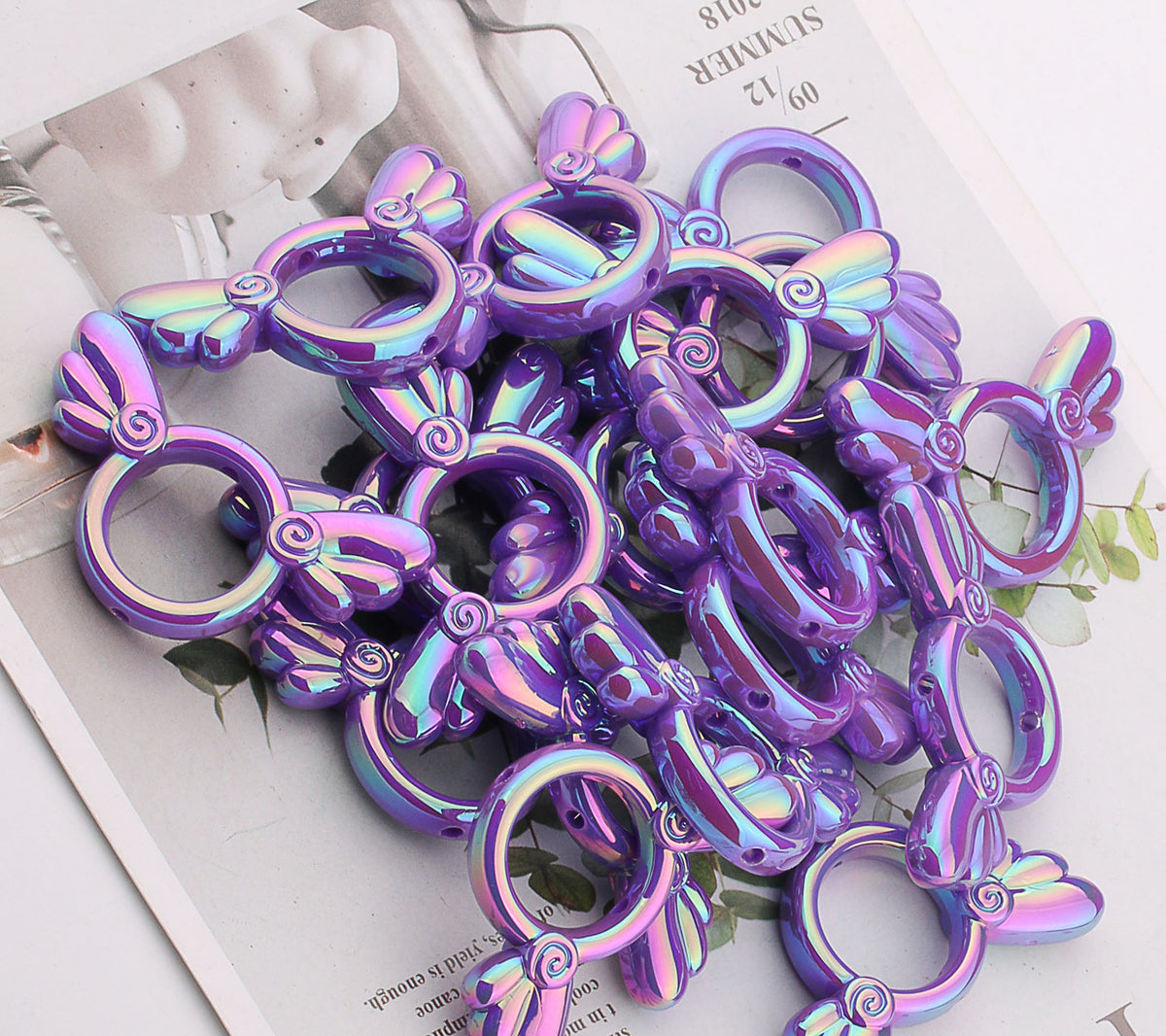 UV Color Plated Solid Color Varied Sakura Angel Wings Acrylic Beads 2pcs 8