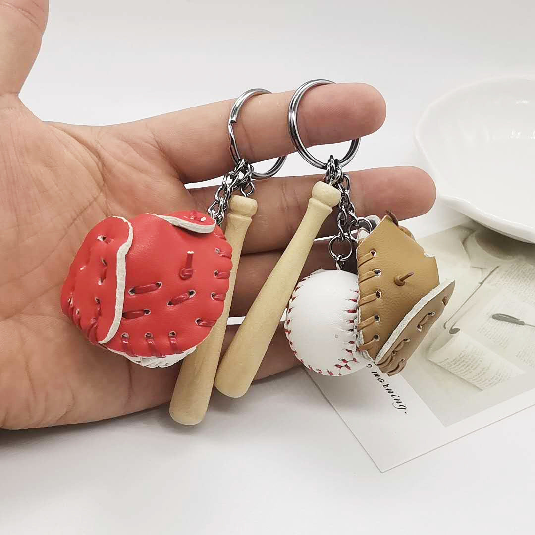 Leather Baseball Keychain Mini Glove Bat and Ball Sports Accessory 4