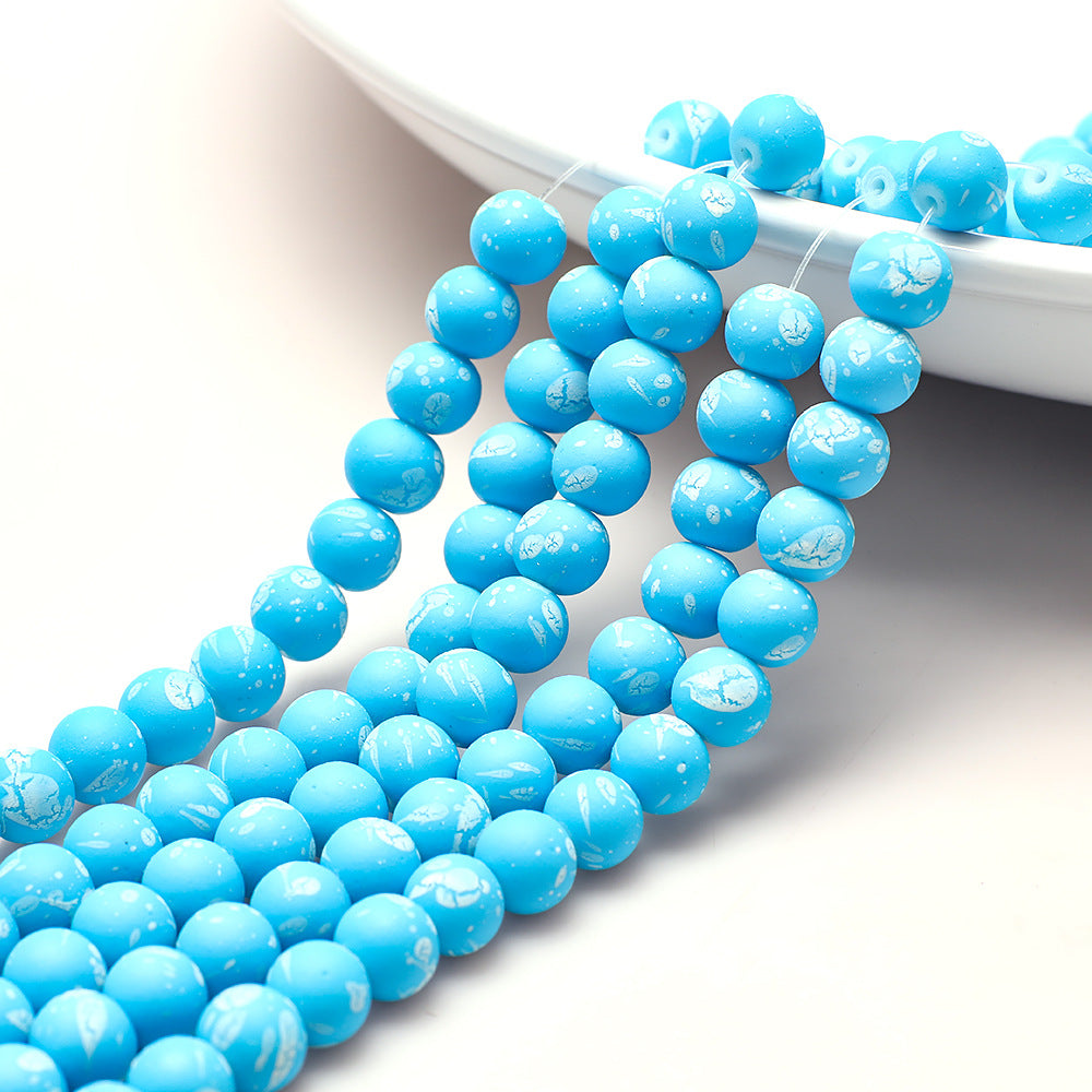 Frosted Round Glass Beads 8mm Neon Splash Pattern 100pcs 13