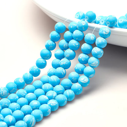 Frosted Round Glass Beads 8mm Neon Splash Pattern 100pcs 13