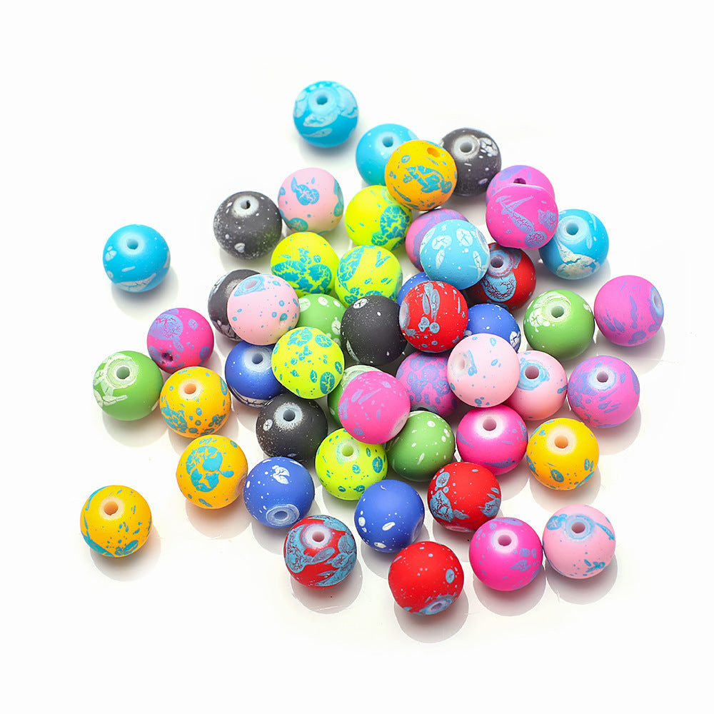 Frosted Round Glass Beads 8mm Neon Splash Pattern 100pcs 2