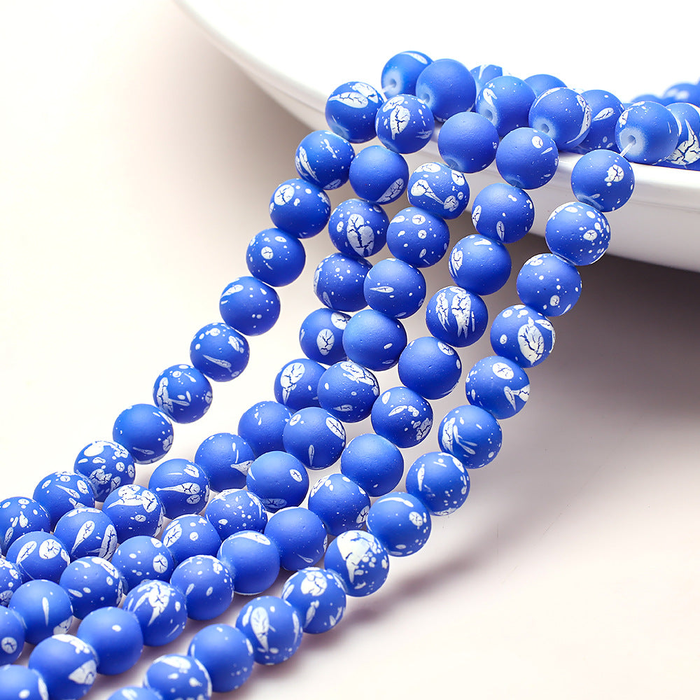 Frosted Round Glass Beads 8mm Neon Splash Pattern 100pcs 6