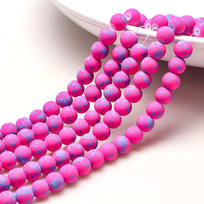Frosted Round Glass Beads 8mm Neon Splash Pattern 100pcs 10