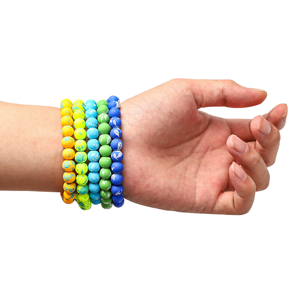 Frosted Round Glass Beads 8mm Neon Splash Pattern 100pcs 3