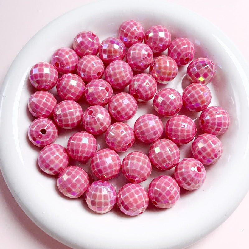 UV Finish Acrylic Plaid Round Beads 16mm Glossy Colorful 10pcs 14