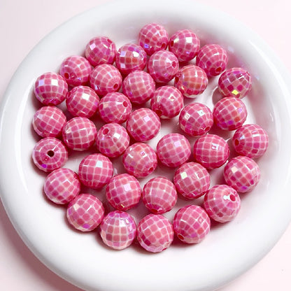 UV Finish Acrylic Plaid Round Beads 16mm Glossy Colorful 10pcs 14