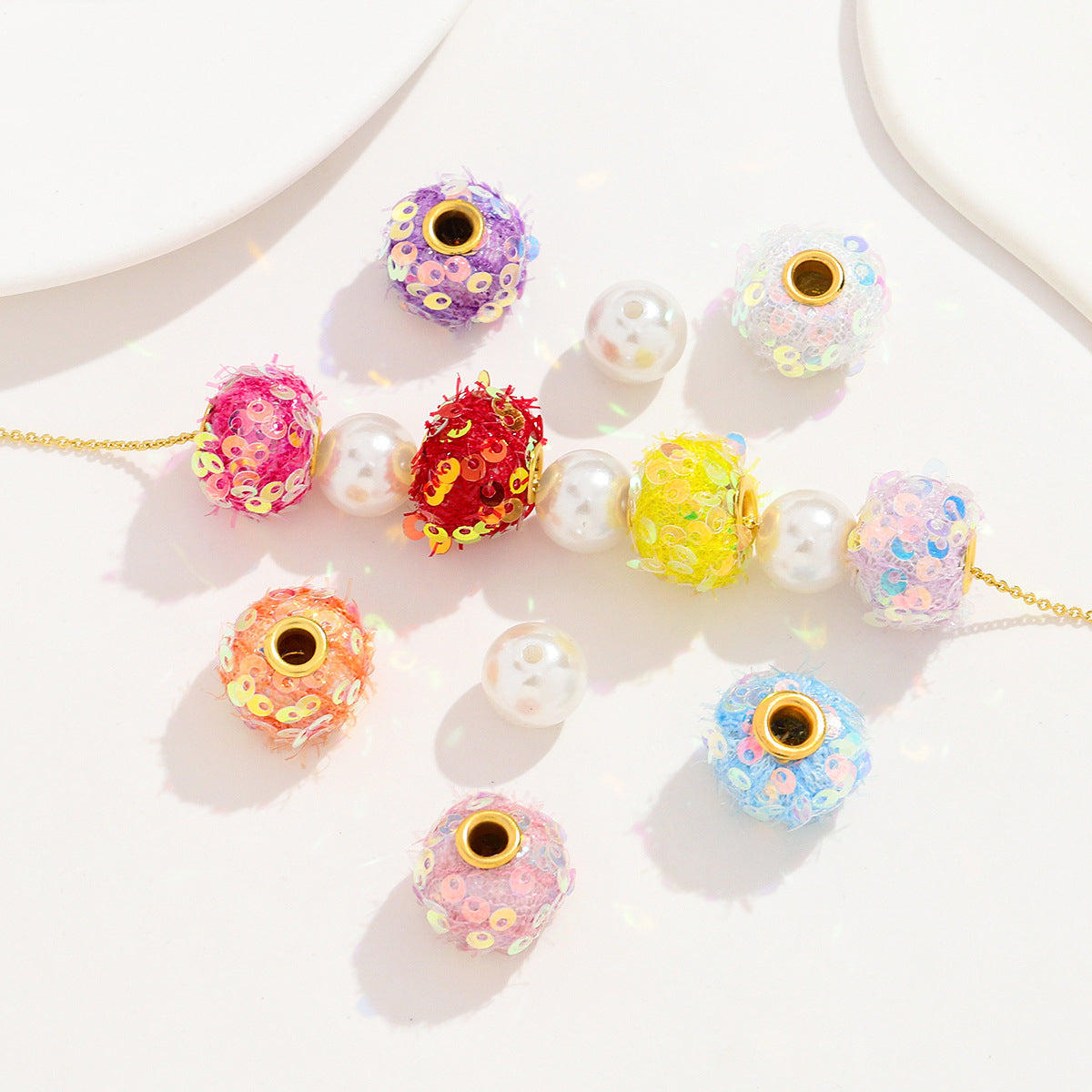 Fabric Glitter Sequin Spacer Beads 16mm 50pcs 2
