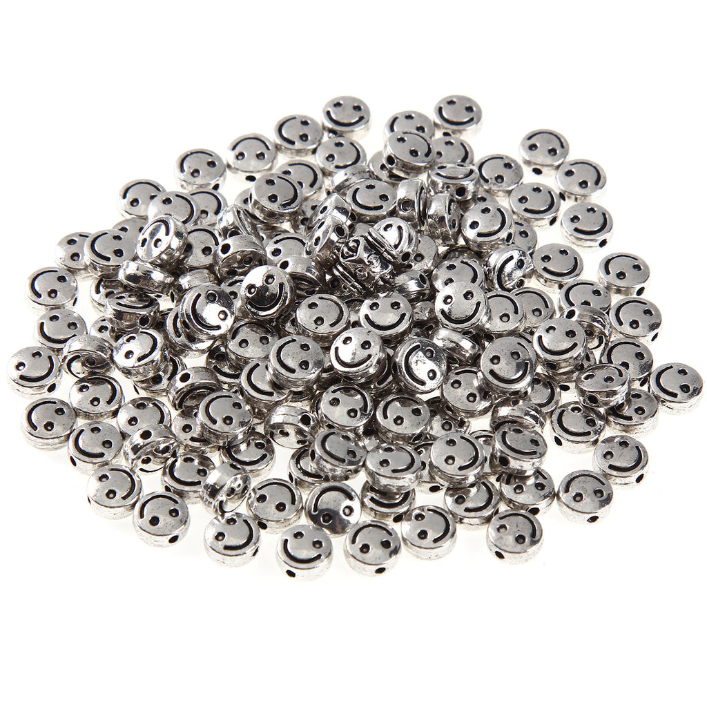 Flat Metal Beads 6mm 10mm Silver Smiling Face Expression 100pcs 2