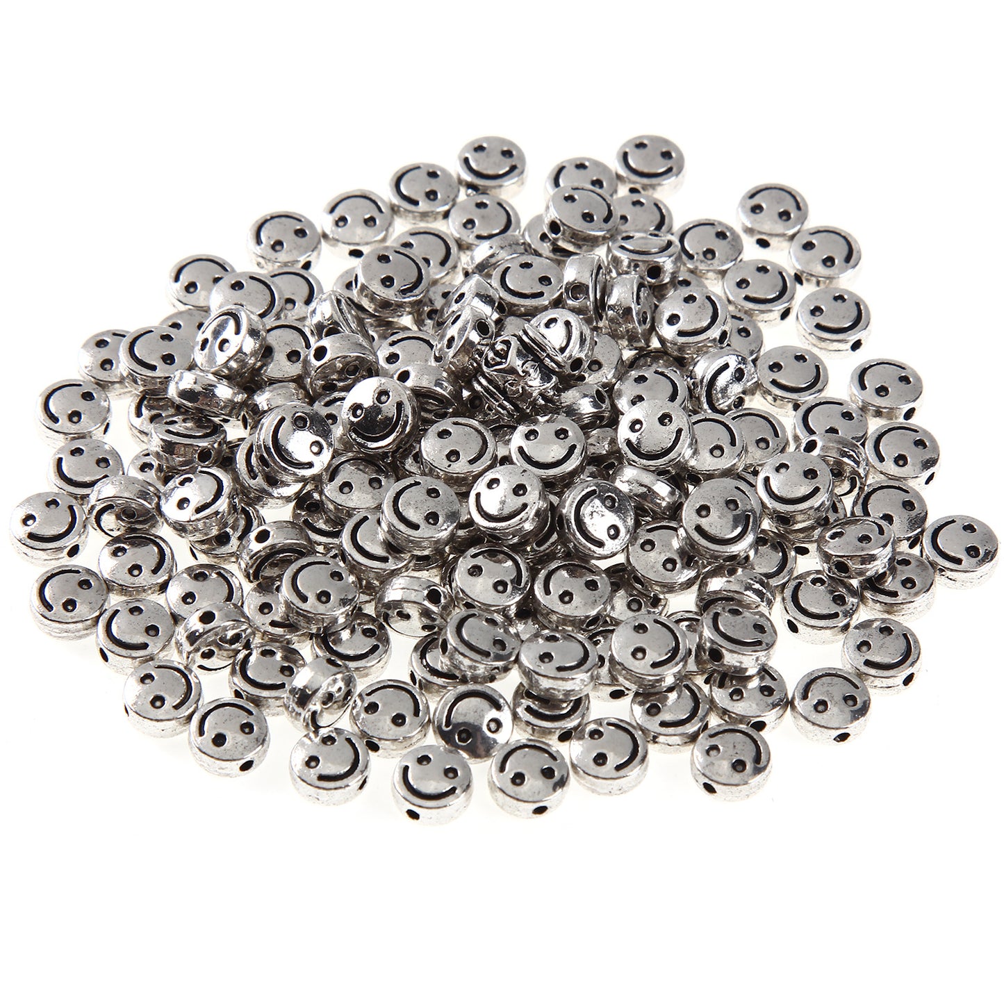 Flat Metal Beads 6mm 10mm Silver Smiling Face Expression 100pcs 2