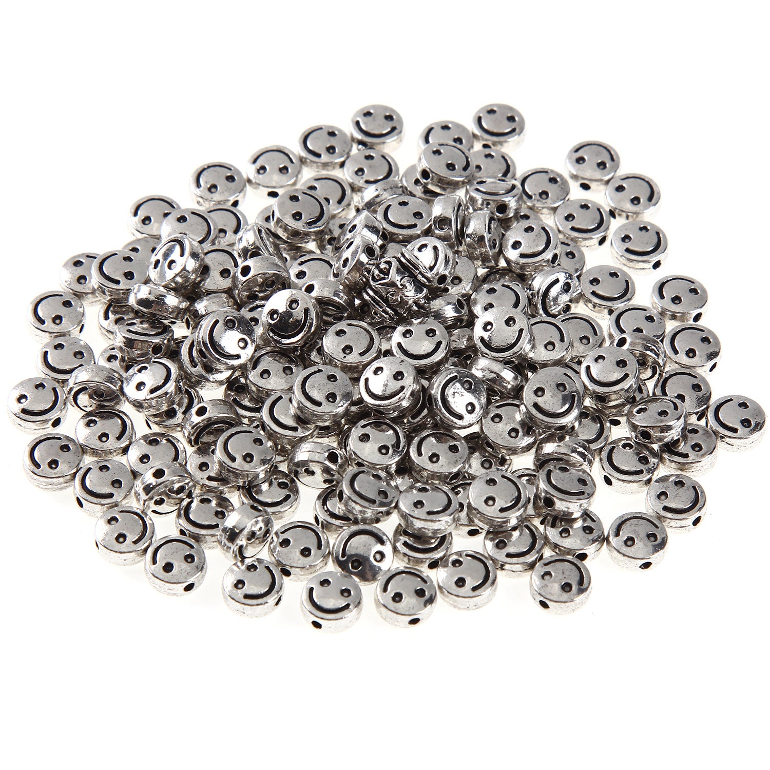 Flat Metal Beads 6mm 10mm Silver Smiling Face Expression 100pcs 2