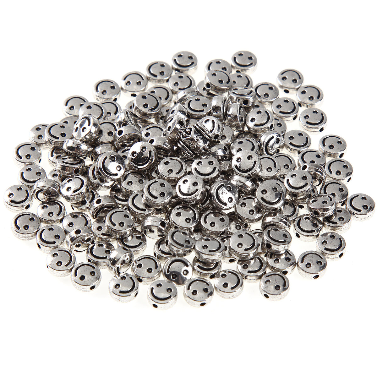 Flat Metal Beads 6mm 10mm Silver Smiling Face Expression 100pcs 2