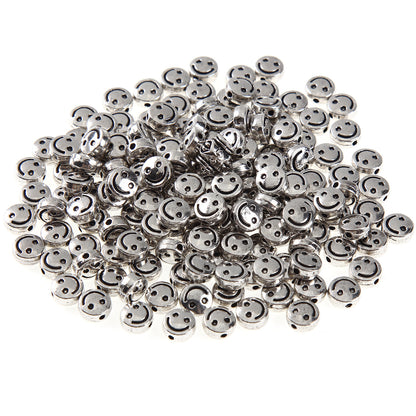 Flat Metal Beads 6mm 10mm Silver Smiling Face Expression 100pcs 2