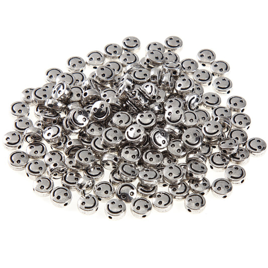 Flat Metal Beads 6mm 10mm Silver Smiling Face Expression 100pcs 2
