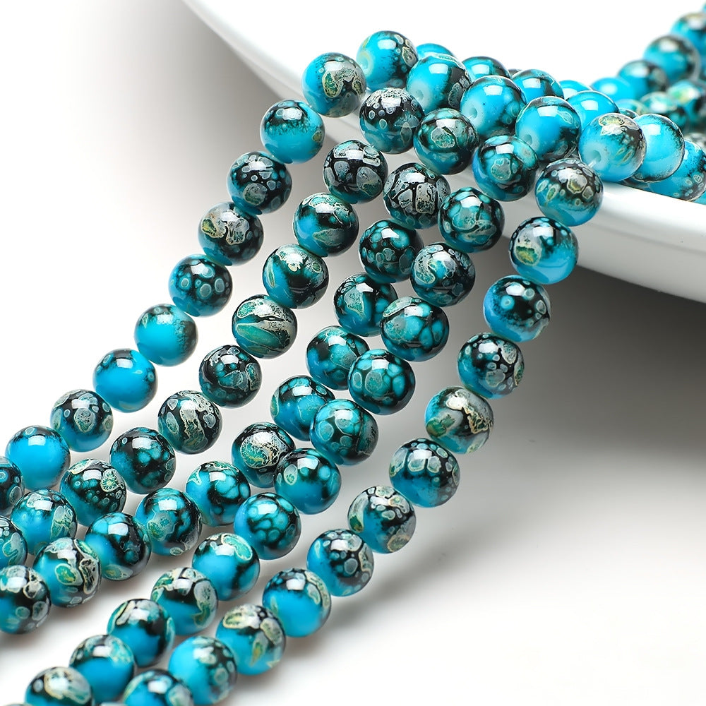 Crackle Round Glass Beads 8mm Multicolor Imitation Ceramic 200pcs 14