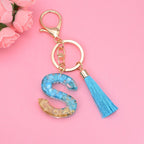 Blue Resin Tassel Monogram Keychain with Gold Flake Accent 21