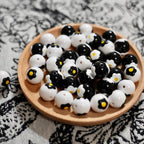 Flower Pattern Printed Acrylic Beads 16mm Black White Yellow 20pcs 2