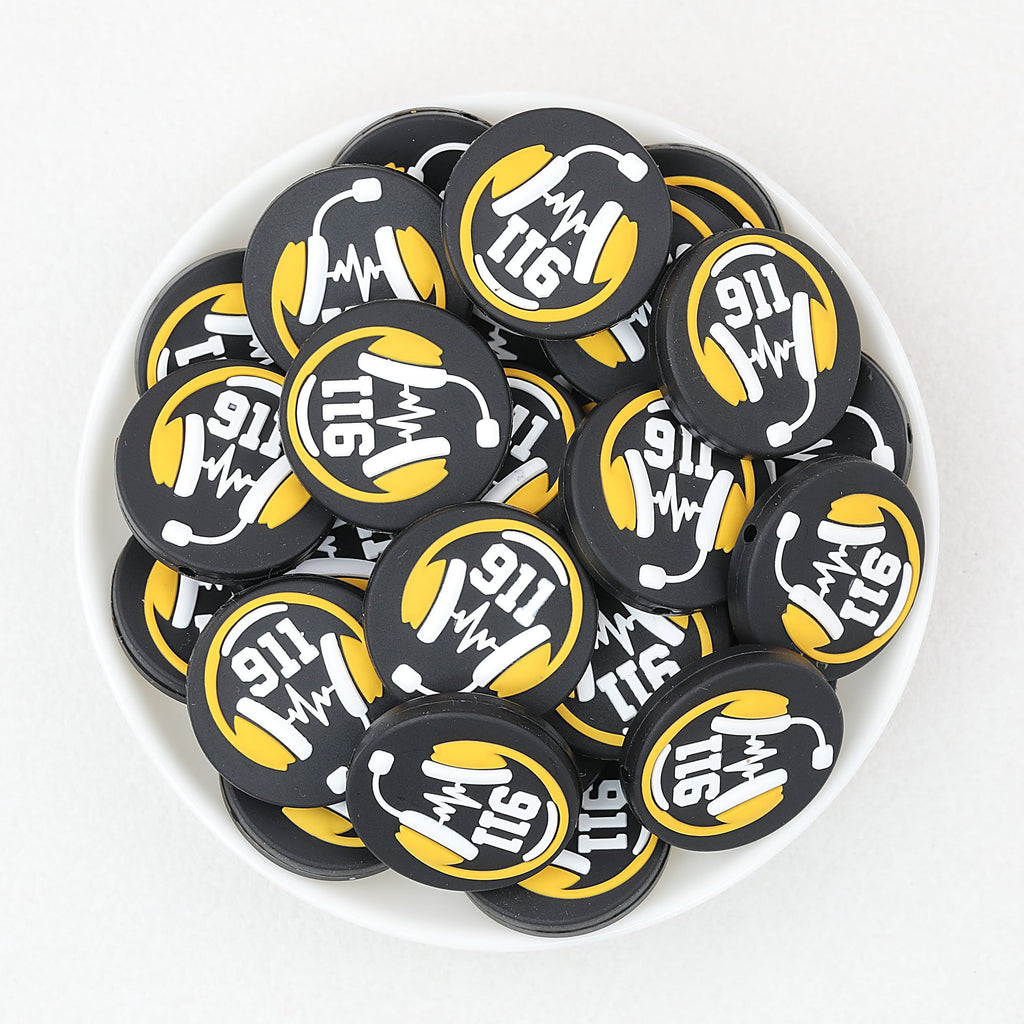 Emergency 911 Badge Silicone Focal Beads 20 pcs