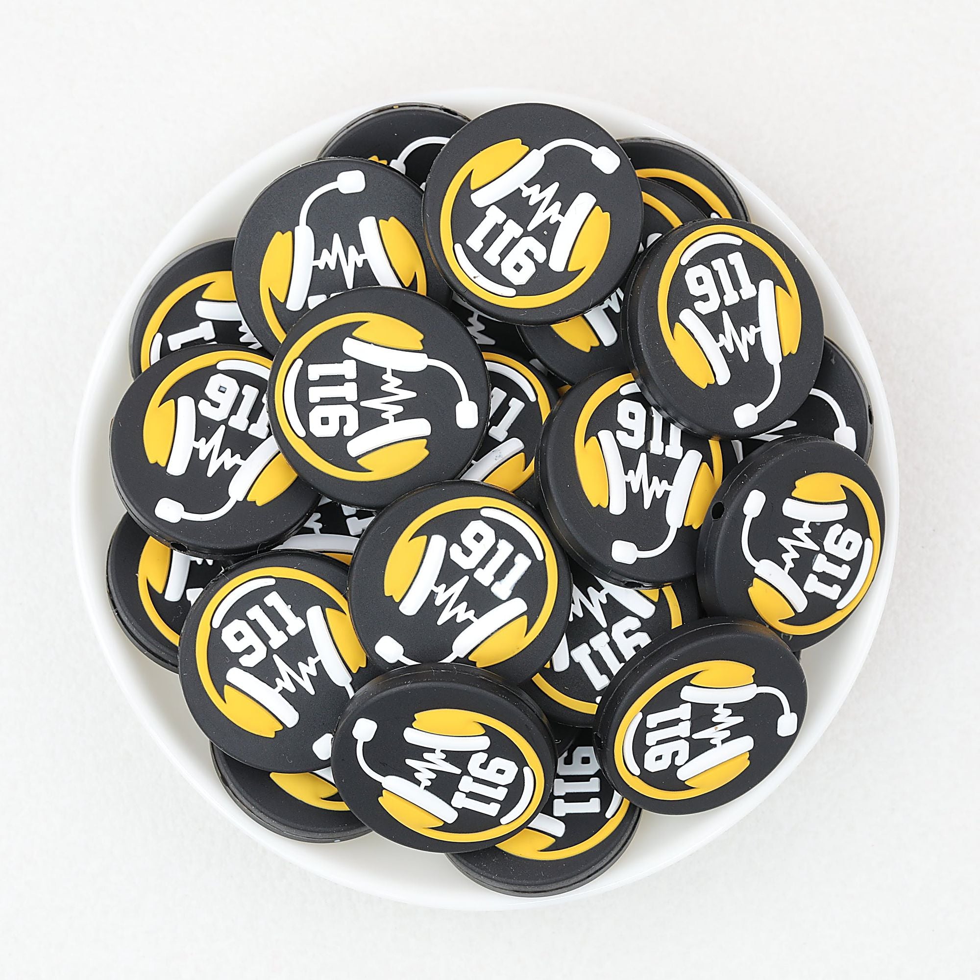 Emergency 911 Badge Silicone Focal Beads 20 pcs
