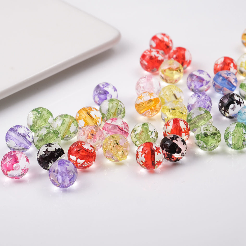 Transparent Star Core Acrylic Beads 9.8mm Colorful Mixed 200pcs