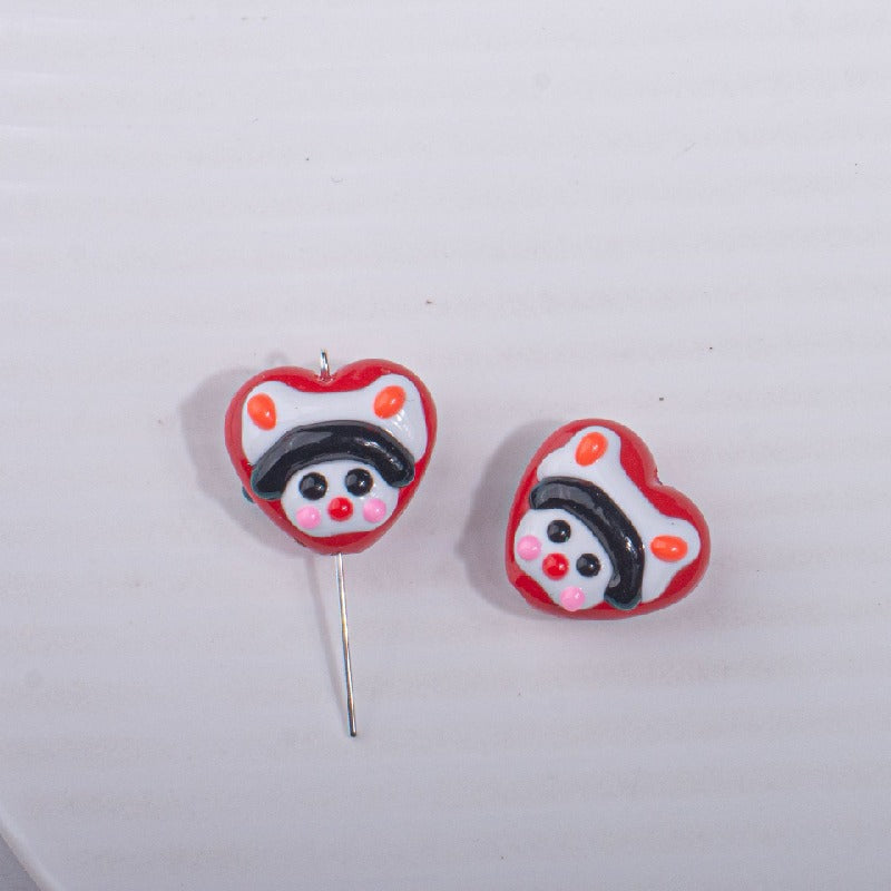 Hand Drawn Heart Rabbit Acrylic Beads 19x17.5mm Colorful 5pcs 4