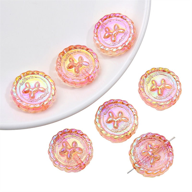 Flat Round Acrylic Beads 23mm Iridescent Puppy Wreath Design 8pcs 9