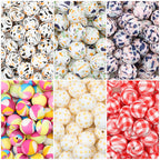 15mm Multicolor Patterned Printed Round Silicone Beads 50pcs