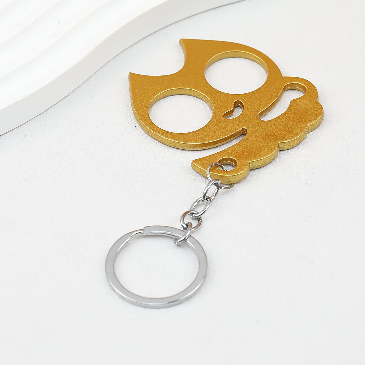 Cat Shaped Self Defense Keychain Survival Finger Clasp Compact - Gold
