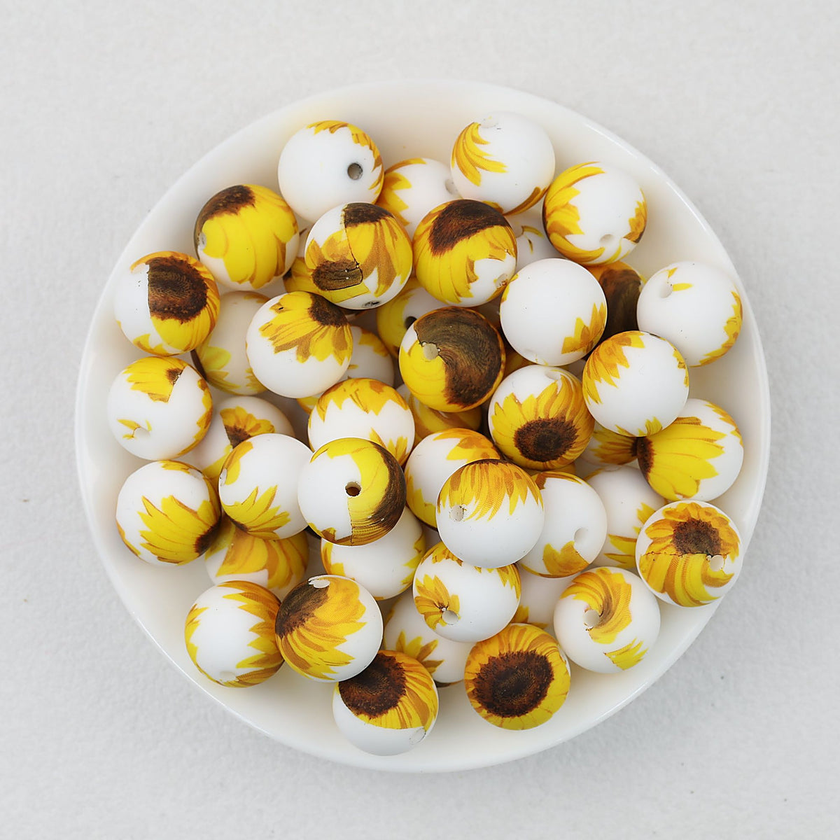 15mm Print Round Silicone Beads with Colorful Floral Patterns 50pcs - Pattern 6
