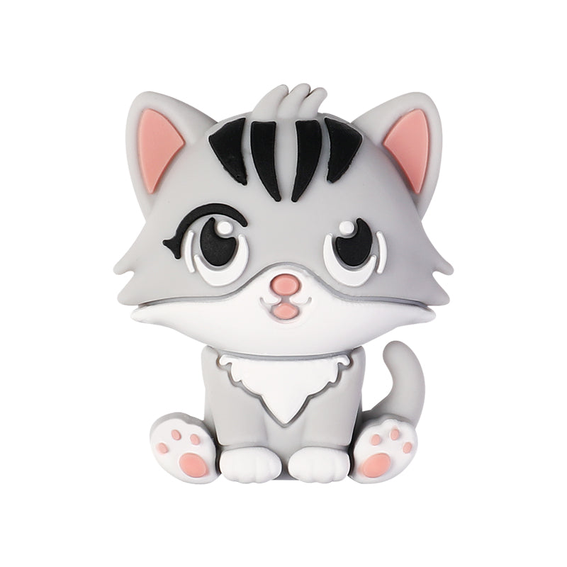 Silicone 3D Focal Beads Dark Cat Smiling Face Sitting Pose 20pcs 12