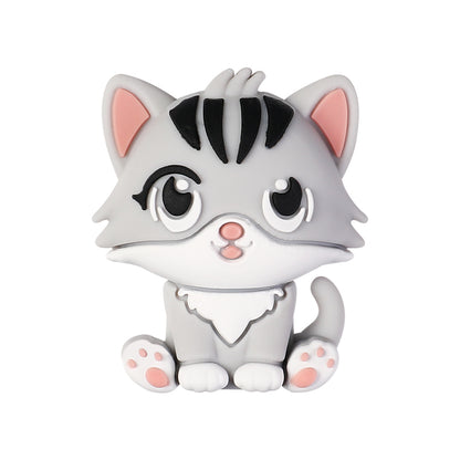 Silicone 3D Focal Beads Dark Cat Smiling Face Sitting Pose 20pcs 12
