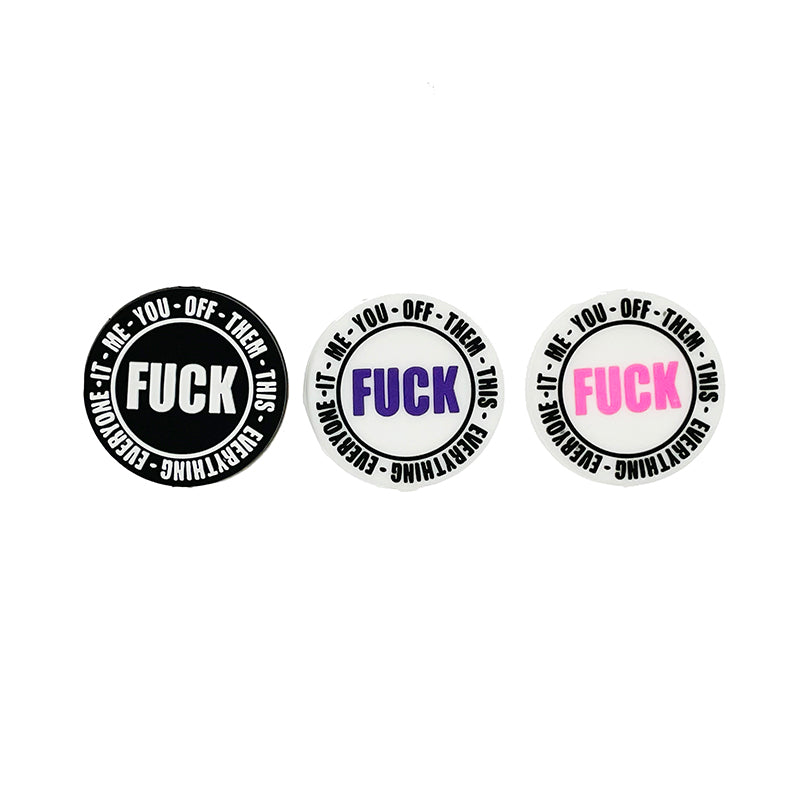 Silicone Focal Beads Bold Text Circular FUCK Edgy Style 20pcs