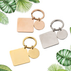 Stainless Steel Geometric Square and Round Keychain Silver Gold Rose Gold Black