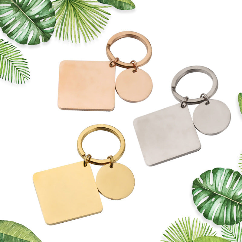 Stainless Steel Geometric Square and Round Keychain Silver Gold Rose Gold Black