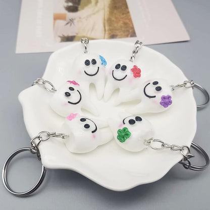 Resin Teeth Keychain Smiling White Tooth with Colorful Flower Charm 10