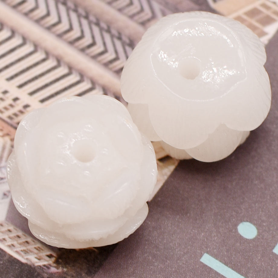 White Three Layers Lotus Resin Beads 16mm Floral Design 10pcs 4