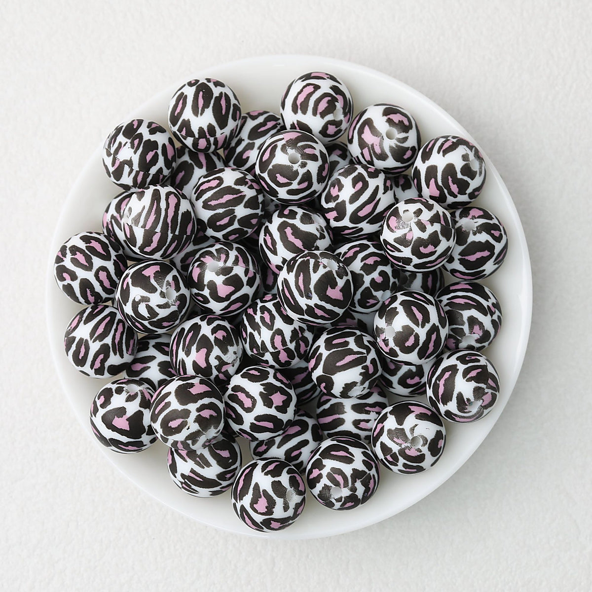 15mm Colored Leopard Print Round Silicone Beads 50pcs - Pink Dot Leopard
