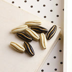 Vintage Gilded Melon Seed Acrylic Beads 8x24mm Creamy White Black 10pcs 4