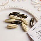 Vintage Gilded Melon Seed Acrylic Beads 8x24mm Creamy White Black 10pcs 3