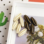 Vintage Gilded Melon Seed Acrylic Beads 8x24mm Creamy White Black 10pcs 2