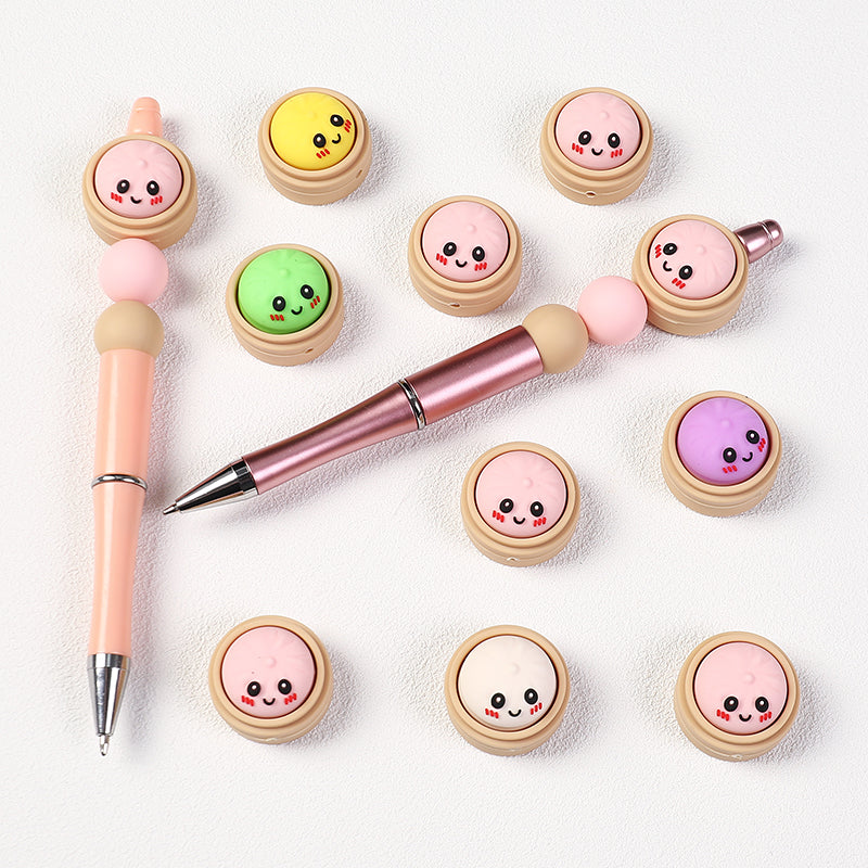 Smiling 3D Dumplings Silicone Focal Beads with Steamer 20pcs 4