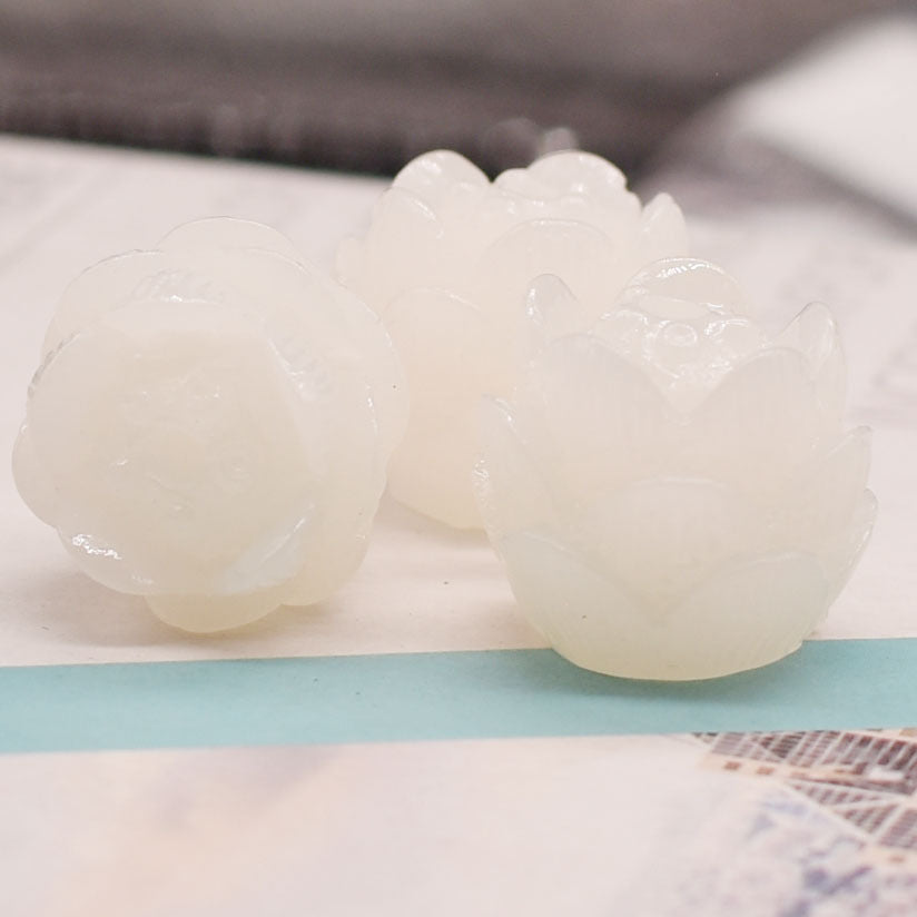 White Three Layers Lotus Resin Beads 16mm Floral Design 10pcs 5