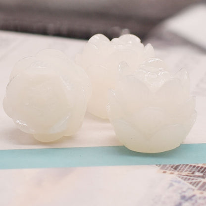White Three Layers Lotus Resin Beads 16mm Floral Design 10pcs 5