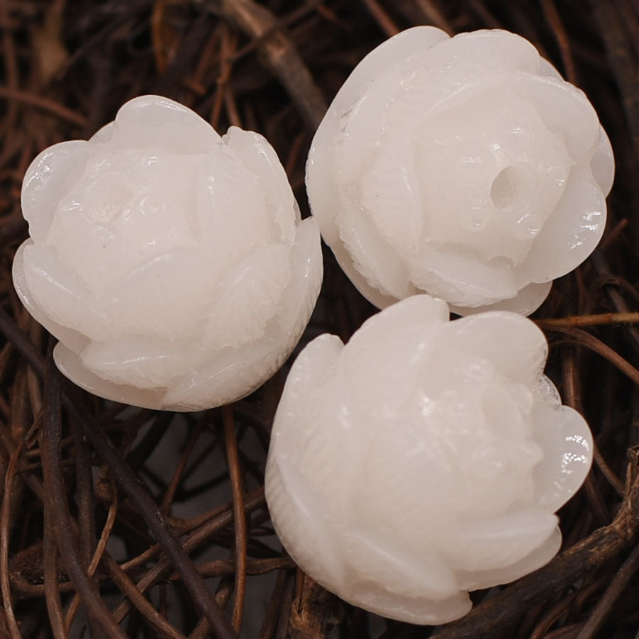 White Three Layers Lotus Resin Beads 16mm Floral Design 10pcs