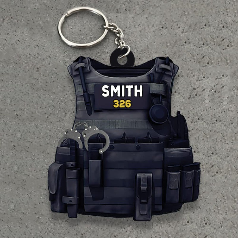 Acrylic Tactical Vest Police Cap Keychain Bold Yellow 226 Design 2