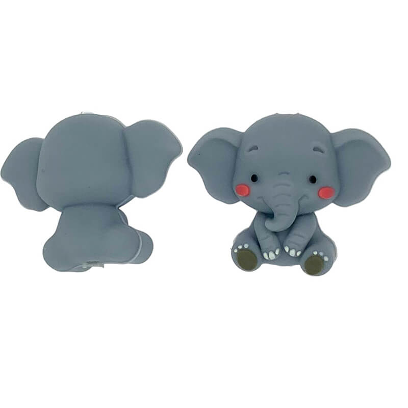 Silicone 3D Focal Beads Elephant Sitting Pose Soft Blush Cheeks