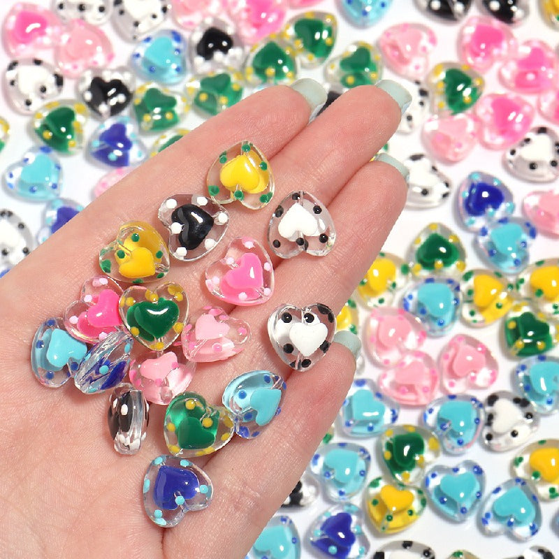 Dot Heart Acrylic Beads 12mm Colorful Centers 5pcs 4