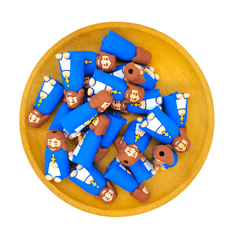 Silicone 3D Focal Beads Blue Cloak King Holding Yellow Cross 1pcs 2