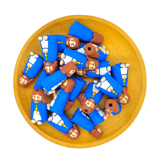 Silicone 3D Focal Beads Blue Cloak King Holding Yellow Cross 1pcs 2