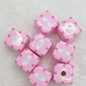 Printed Square Acrylic Beads 14mm Fresh Pink Tone 10pcs 6